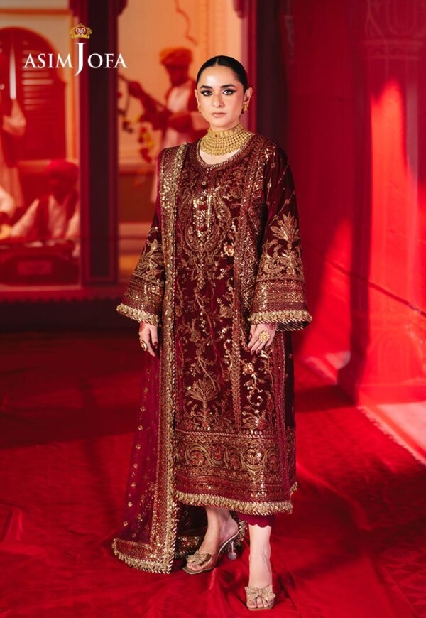 Asim Jofa Unstitched 3 Piece Luxury Velvet Embroidered Formal Dress Edition – AJMV-02 - Image 4
