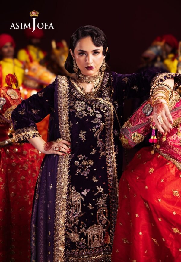 Asim Jofa Unstitched 3 Piece Luxury Velvet Embroidered Formal Dress Edition – AJMV-10 - Image 4