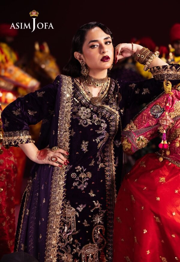 Asim Jofa Unstitched 3 Piece Luxury Velvet Embroidered Formal Dress Edition – AJMV-10 - Image 5