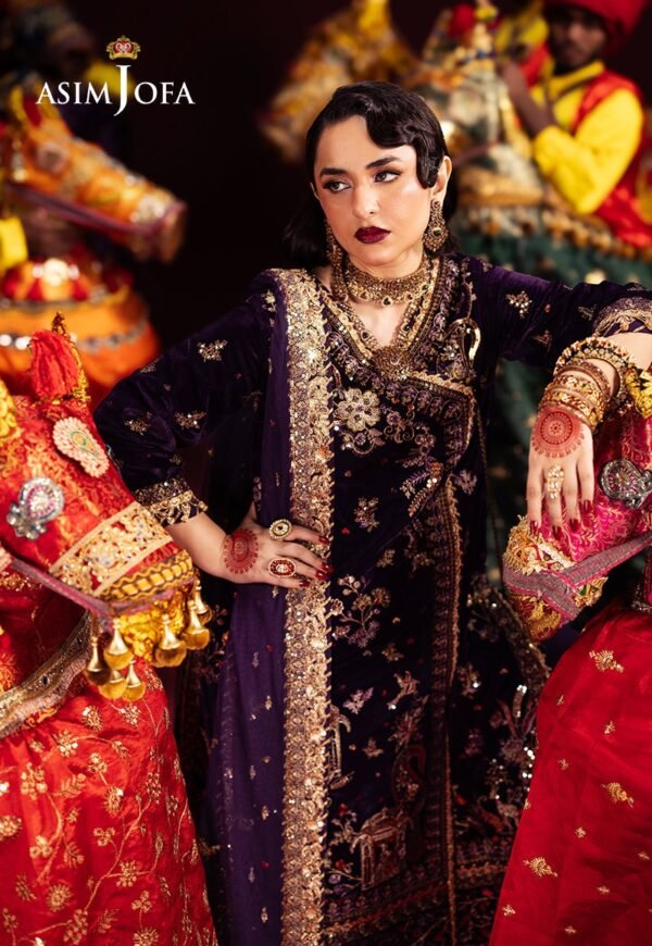 Asim Jofa Unstitched 3 Piece Luxury Velvet Embroidered Formal Dress Edition – AJMV-10 - Image 6