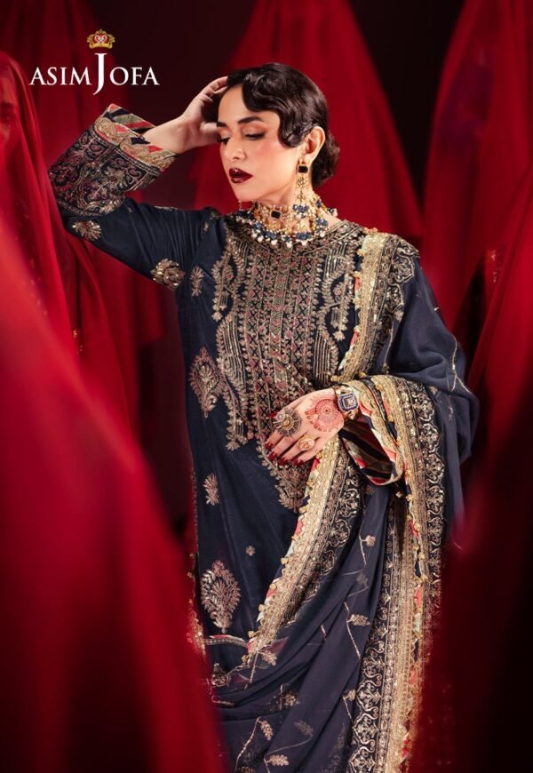 Asim Jofa Unstitched 3 Piece Luxury Velvet Embroidered Formal Dress Edition – AJMV-11 - Image 6