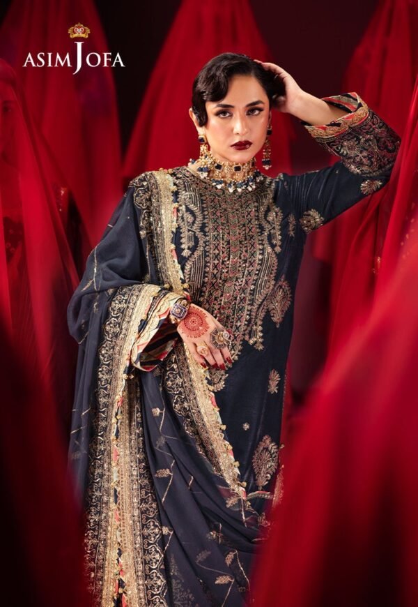 Asim Jofa Unstitched 3 Piece Luxury Velvet Embroidered Formal Dress Edition – AJMV-11 - Image 7
