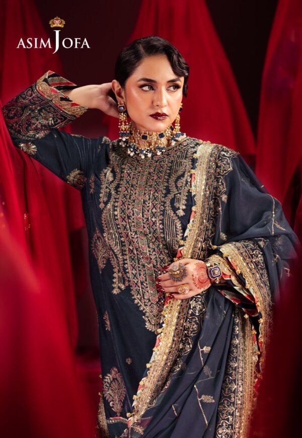 Asim Jofa Unstitched 3 Piece Luxury Velvet Embroidered Formal Dress Edition – AJMV-11 - Image 8