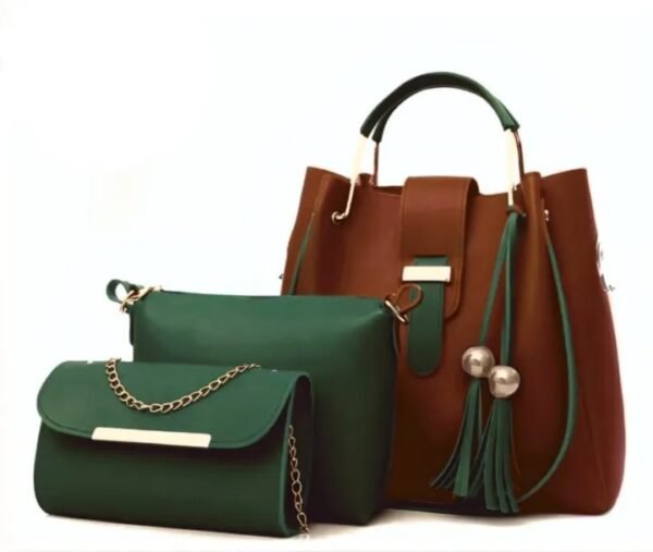 High Quality 3 Piece Synthetic Leather Shoulder Bag - Brown