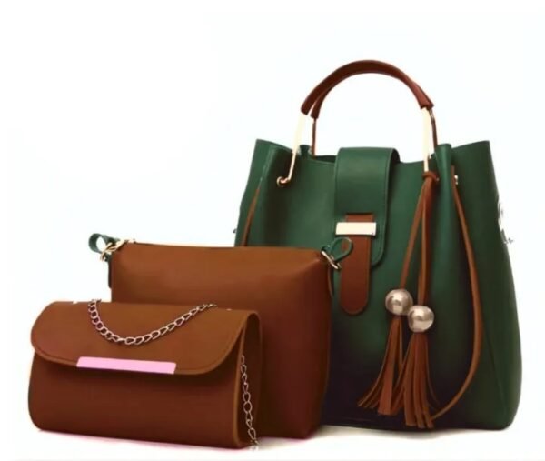 High Quality 3 Piece Synthetic Leather Shoulder Bag - Green
