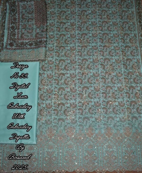 Bin Saeed Embroidered Chikankari Lawn Unstitched 3 Piece Summer Collection - D3 - Image 2