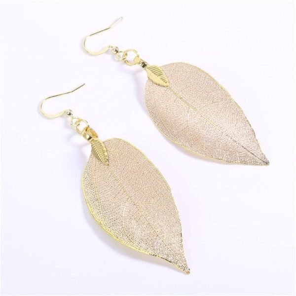 Imported Gold Plated Real Leaf Earrings – Elegant Natural Jewellery for Weddings & Gifts - Image 3