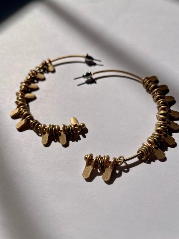 Imported Handmade Gold Hoop Earrings with Textured Dangles