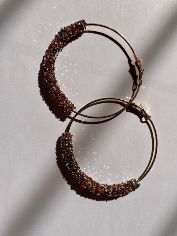 Imported Sparkling Gold Hoop Earrings with Crystal Accents