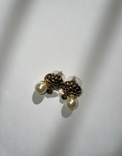 Imported Elegant Gold Textured Pearl Drop Earrings – Modern Statement Jewellery