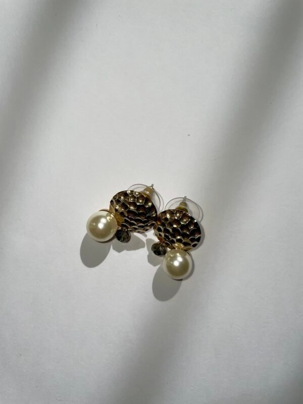 Imported Elegant Gold Textured Pearl Drop Earrings – Modern Statement Jewellery