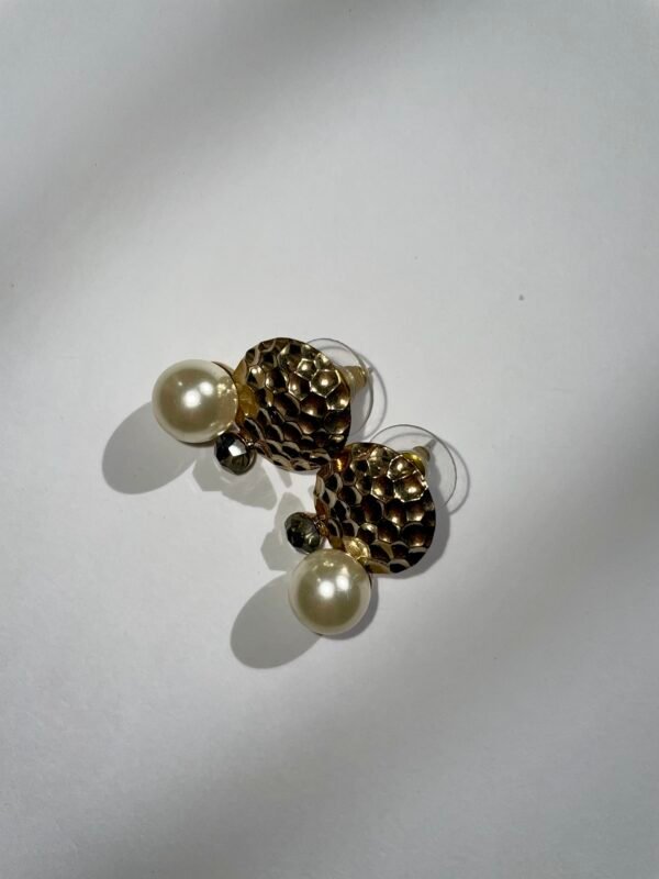 Imported Elegant Gold Textured Pearl Drop Earrings – Modern Statement Jewellery - Image 2