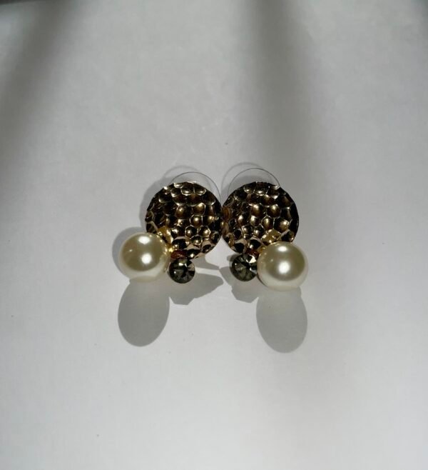 Imported Elegant Gold Textured Pearl Drop Earrings – Modern Statement Jewellery - Image 3