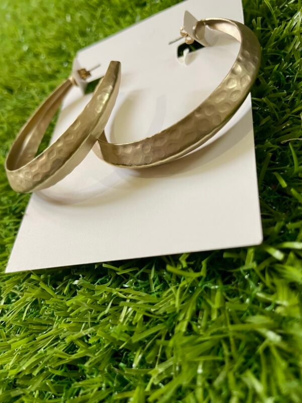 Imported Large Textured Gold Hoop Earrings - Image 2