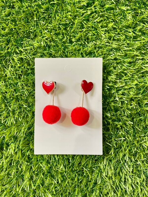 Imported Trendy Love Heart Earrings with Pom Poms