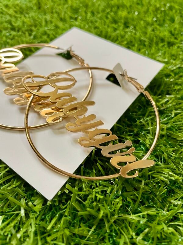 Imported Fashion Hoop Earrings with Sparkly Finish and "Baby Girl" Text - Image 2