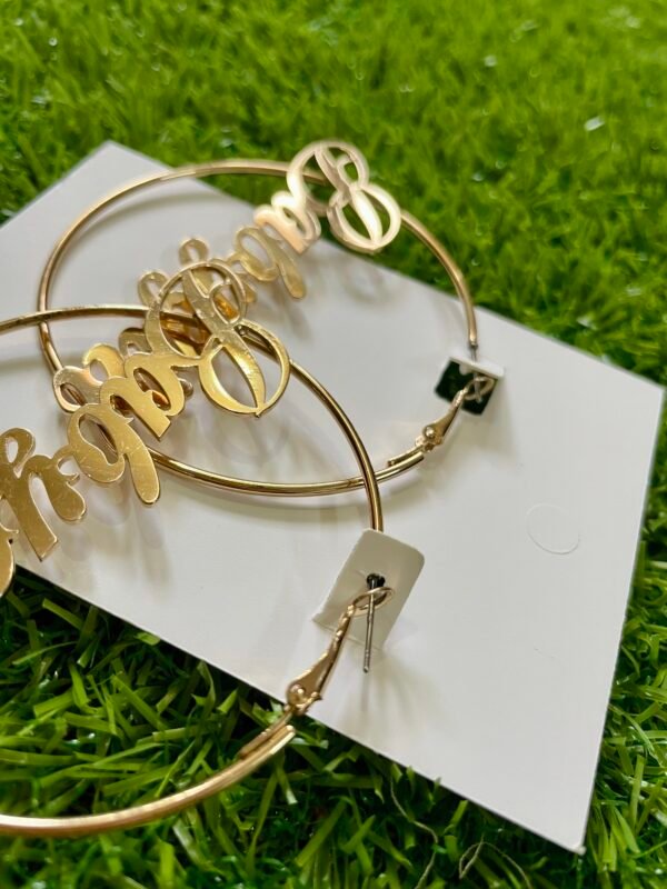Imported Fashion Hoop Earrings with Sparkly Finish and "Baby Girl" Text - Image 3