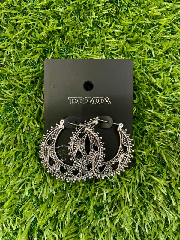 Imported Intricate Silver Hoop Earrings - Stylish and Elegant Jewellery - Image 2