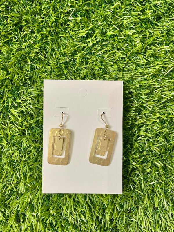Imported Gold-Tone Rectangular Drop Earrings with Cutouts