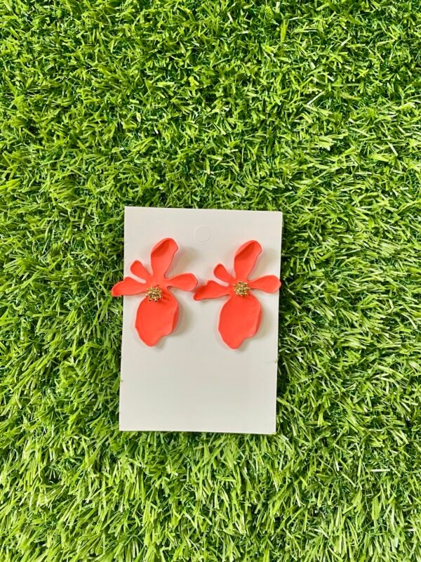Imported Orange Floral Statement Earrings - Image 2