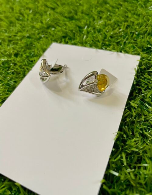 Silver-Tone Leaf-Shaped Earrings with Cubic Zirconia