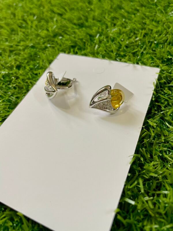 Silver-Tone Leaf-Shaped Earrings with Cubic Zirconia