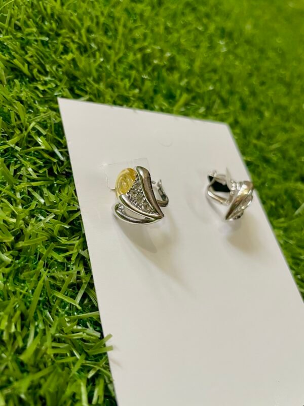 Silver-Tone Leaf-Shaped Earrings with Cubic Zirconia - Image 3