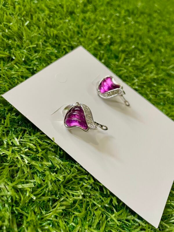 Imported Purple Butterfly Earrings with Crystal Accents - Image 2