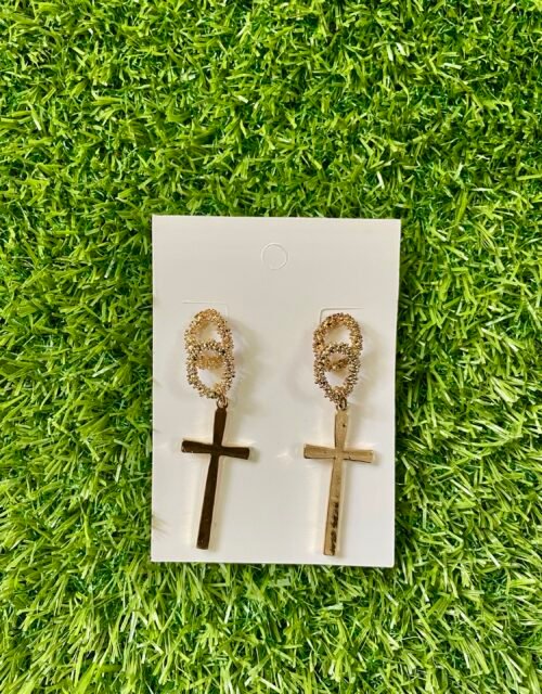 Imported Gold-Tone Cross Drop Earrings for Women