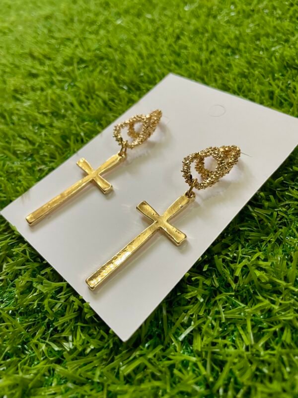 Imported Gold-Tone Cross Drop Earrings for Women - Image 2