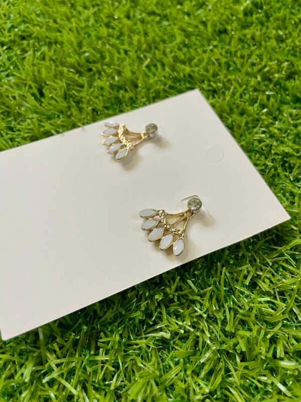 Imported Gold Dangle Earrings with White Beads - Image 2