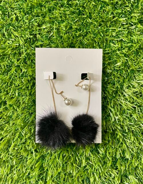Imported Black Fur Drop Earrings for Women