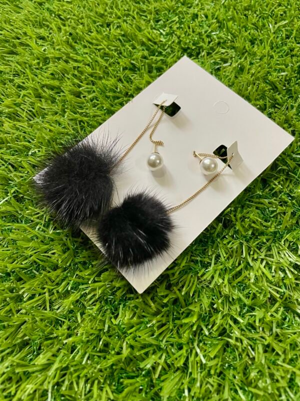 Imported Black Fur Drop Earrings for Women - Image 2