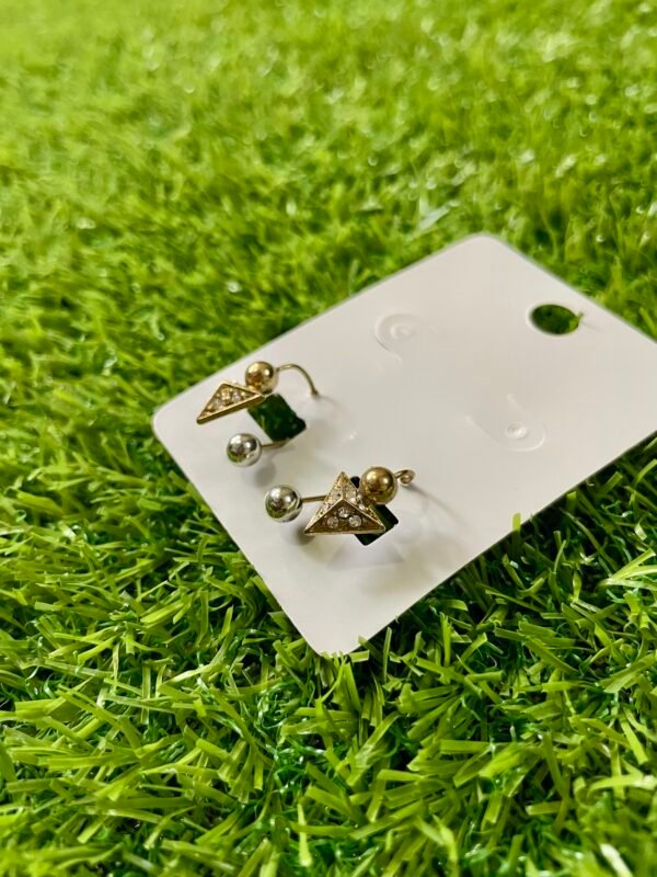 Imported Triangle Stud Earrings with Crystal Accents - Image 2
