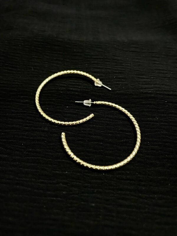 Imported Textured Gold Hoop Earrings - Image 3