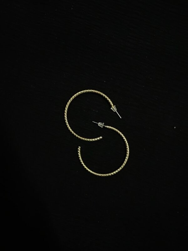 Imported Textured Gold Hoop Earrings - Image 2