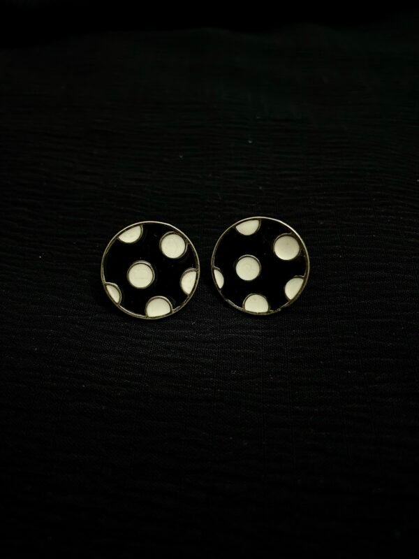 Imported Gold-Tone Black & White Polka Dot Earrings