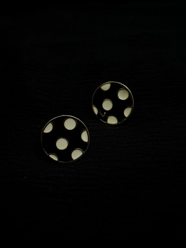 Imported Gold-Tone Black & White Polka Dot Earrings - Image 2
