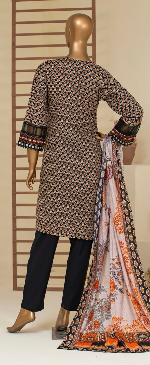 BAU-G Stitched 3Pcs Printed Lawn Collection - Black - Image 2