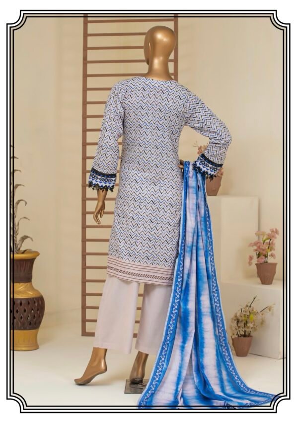 BAU-G Stitched 3Pcs Printed Lawn Collection - White - Image 2