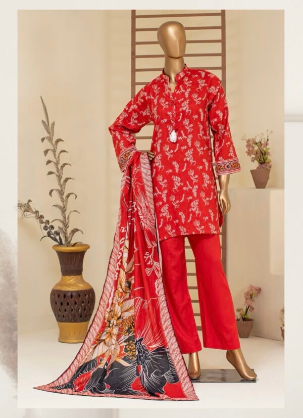BAU-G Stitched 3Pcs Printed Lawn Collection - Red