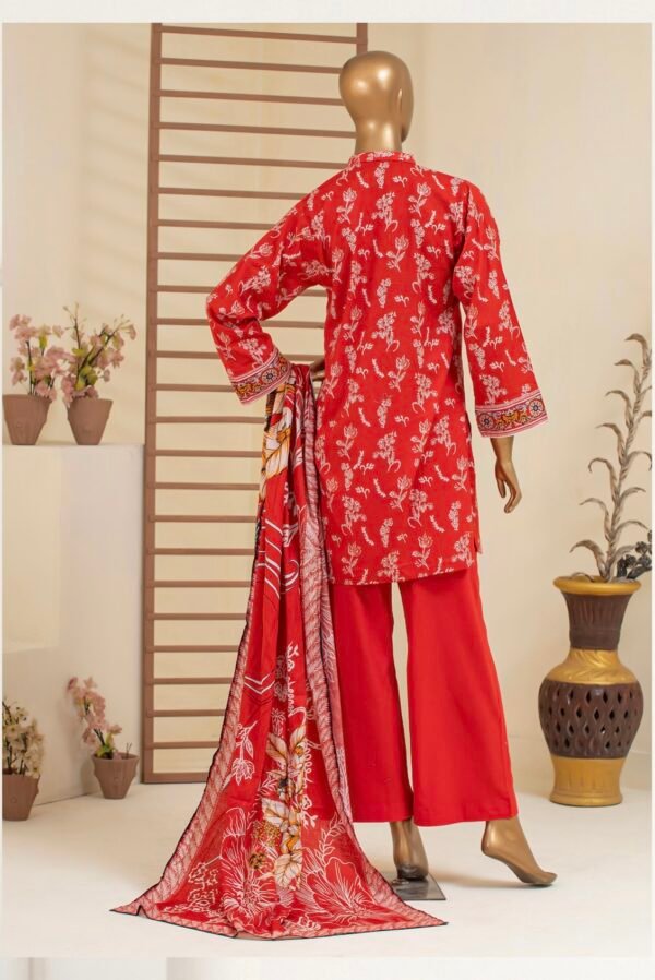 BAU-G Stitched 3Pcs Printed Lawn Collection - Red - Image 2