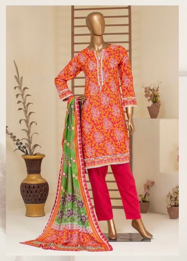 BAU-G Stitched 3Pcs Printed Lawn Collection - Pink