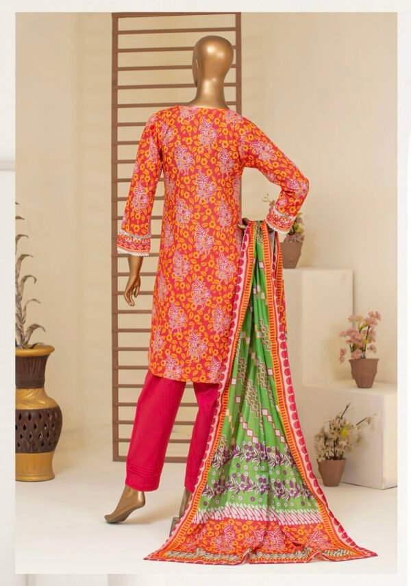BAU-G Stitched 3Pcs Printed Lawn Collection - Pink - Image 2