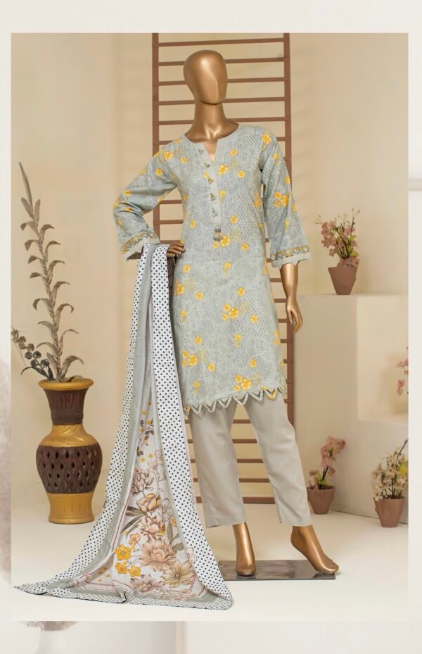 BAU-G Stitched 3Pcs Printed Lawn Collection - Cream