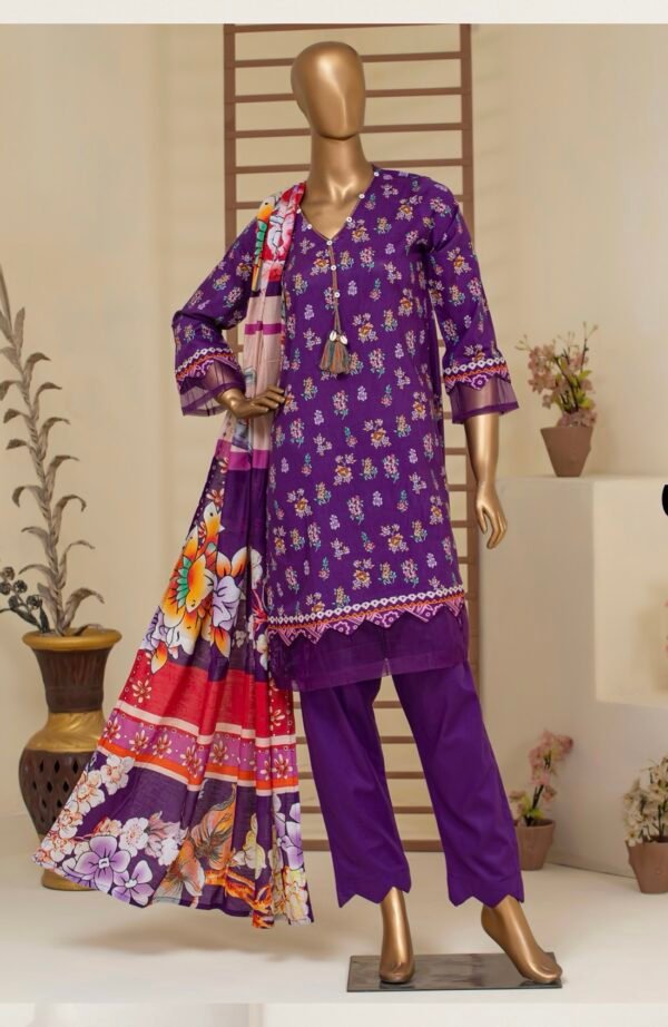 BAU-G Stitched 3Pcs Printed Lawn Collection - Purple