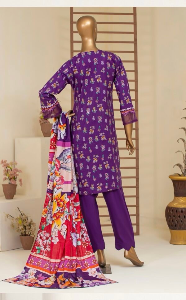 BAU-G Stitched 3Pcs Printed Lawn Collection - Purple - Image 2