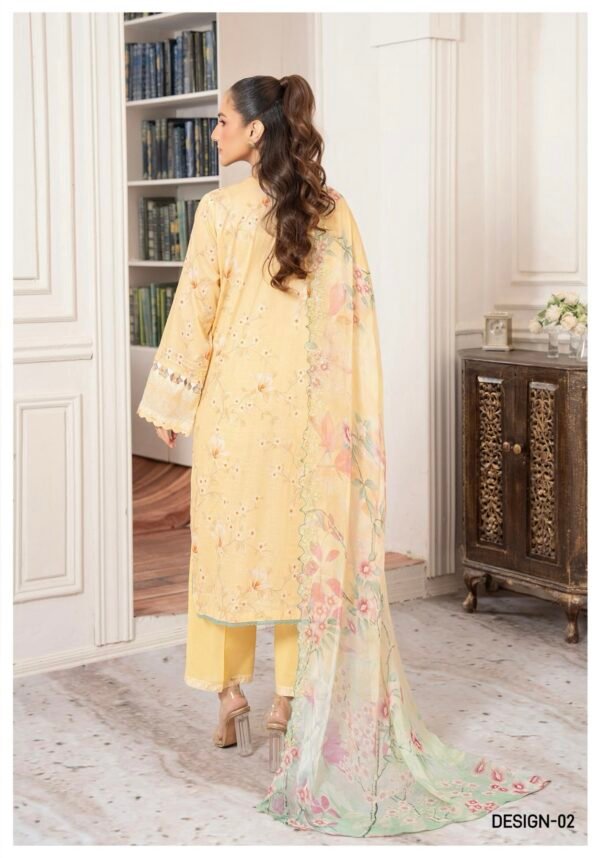 Premium MORJA By Gull Jee - Unstitched 3 Piece Embroidered Chickankari Lawn VOLUME-08 | EDIT'25 - A2 - Image 2