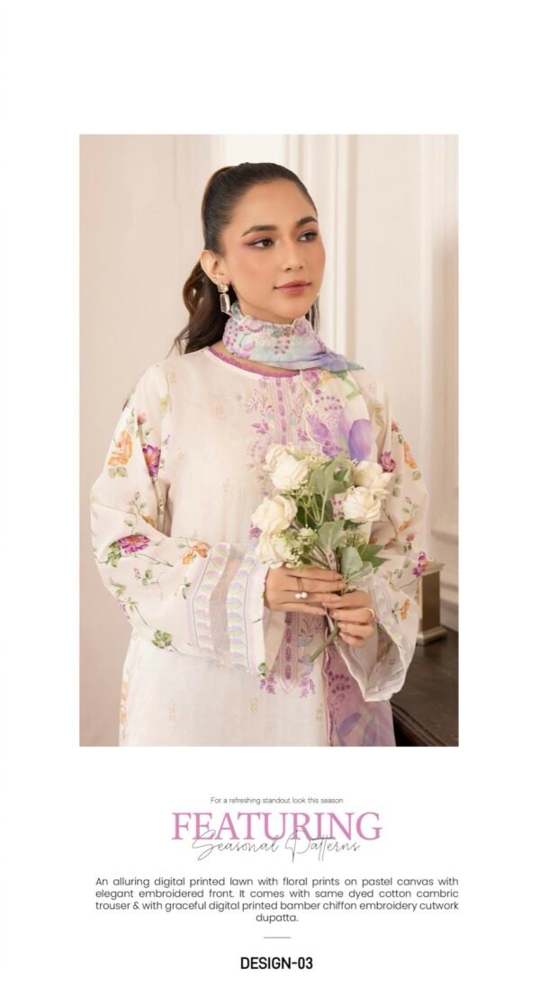 Premium MORJA By Gull Jee - Unstitched 3 Piece Embroidered Chickankari Lawn VOLUME-08 | EDIT'25 - A3 - Image 2