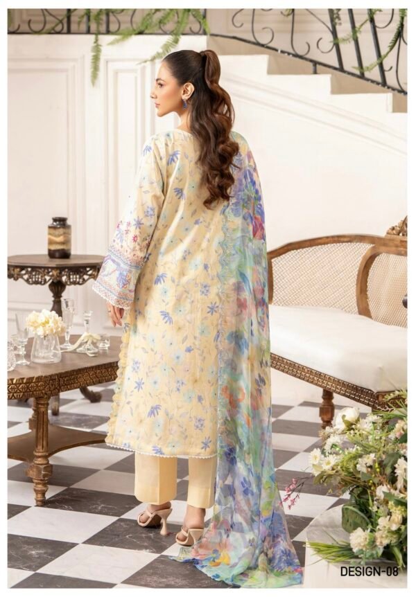 Premium MORJA By Gull Jee - Unstitched 3 Piece Embroidered Chickankari Lawn VOLUME-08 | EDIT'25 - A8 - Image 2